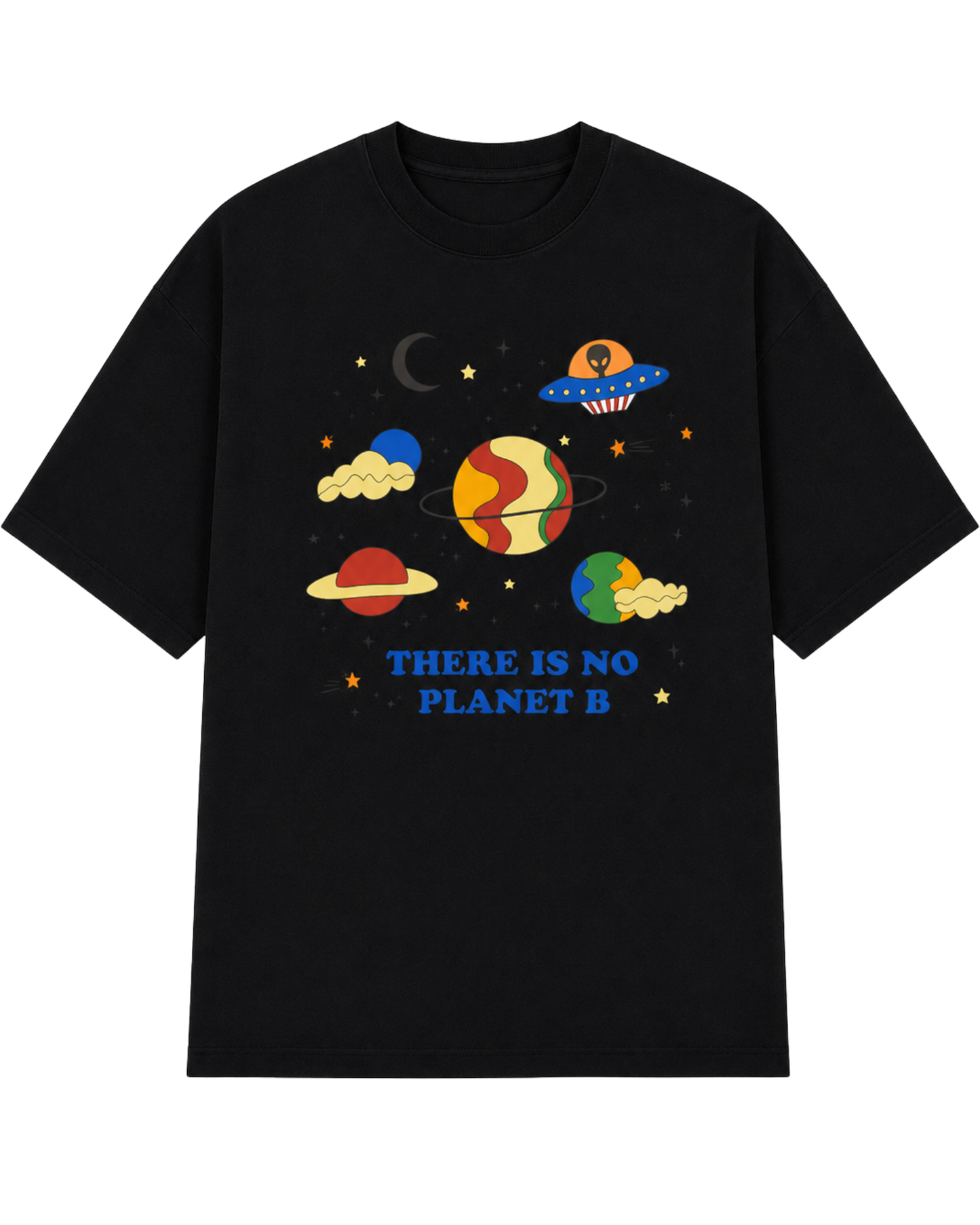 Men’s Oversized Drop Shoulder Mesh T-Shirt | Cosmic Planet Graphic