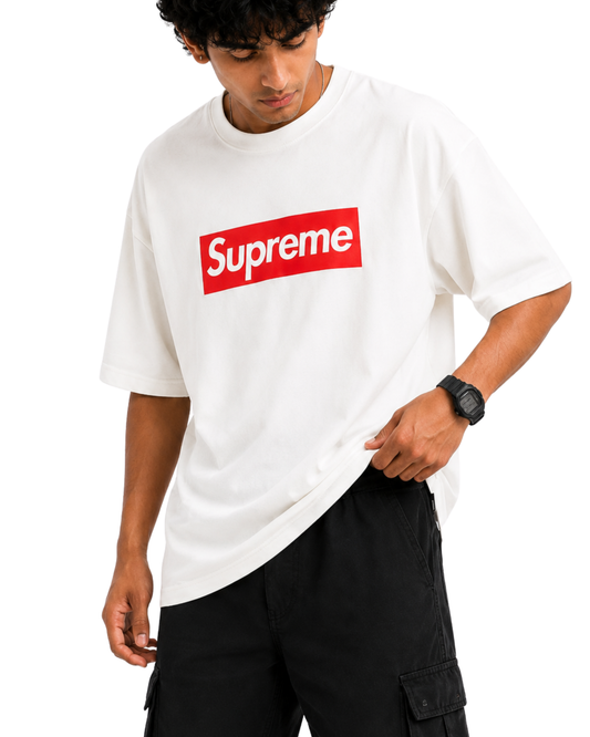 Men’s Oversized Drop Shoulder Cotton T-Shirt | Minimal Box Logo