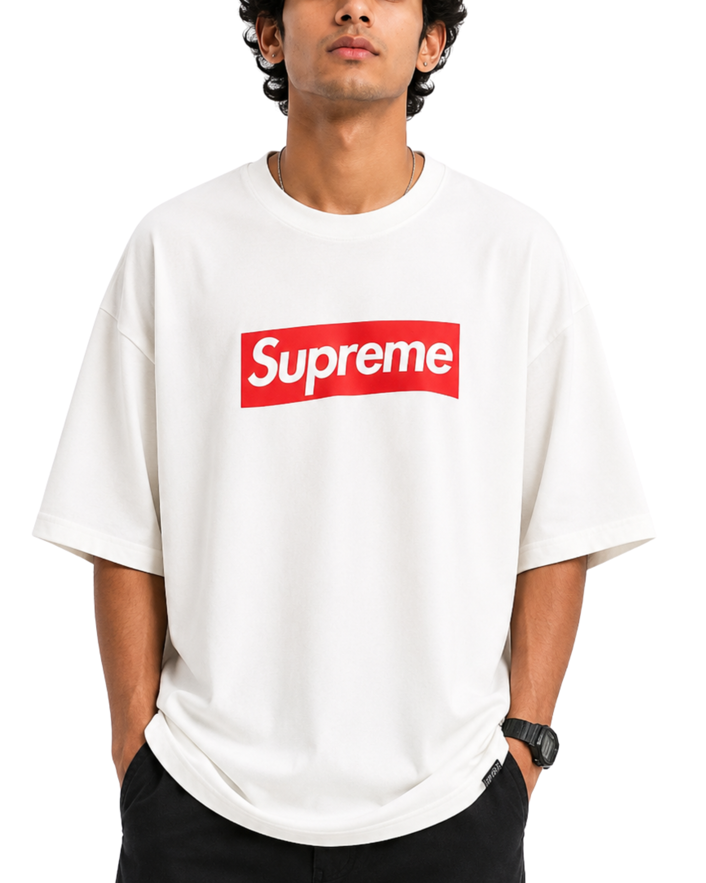 Men’s Oversized Drop Shoulder Cotton T-Shirt | Minimal Box Logo