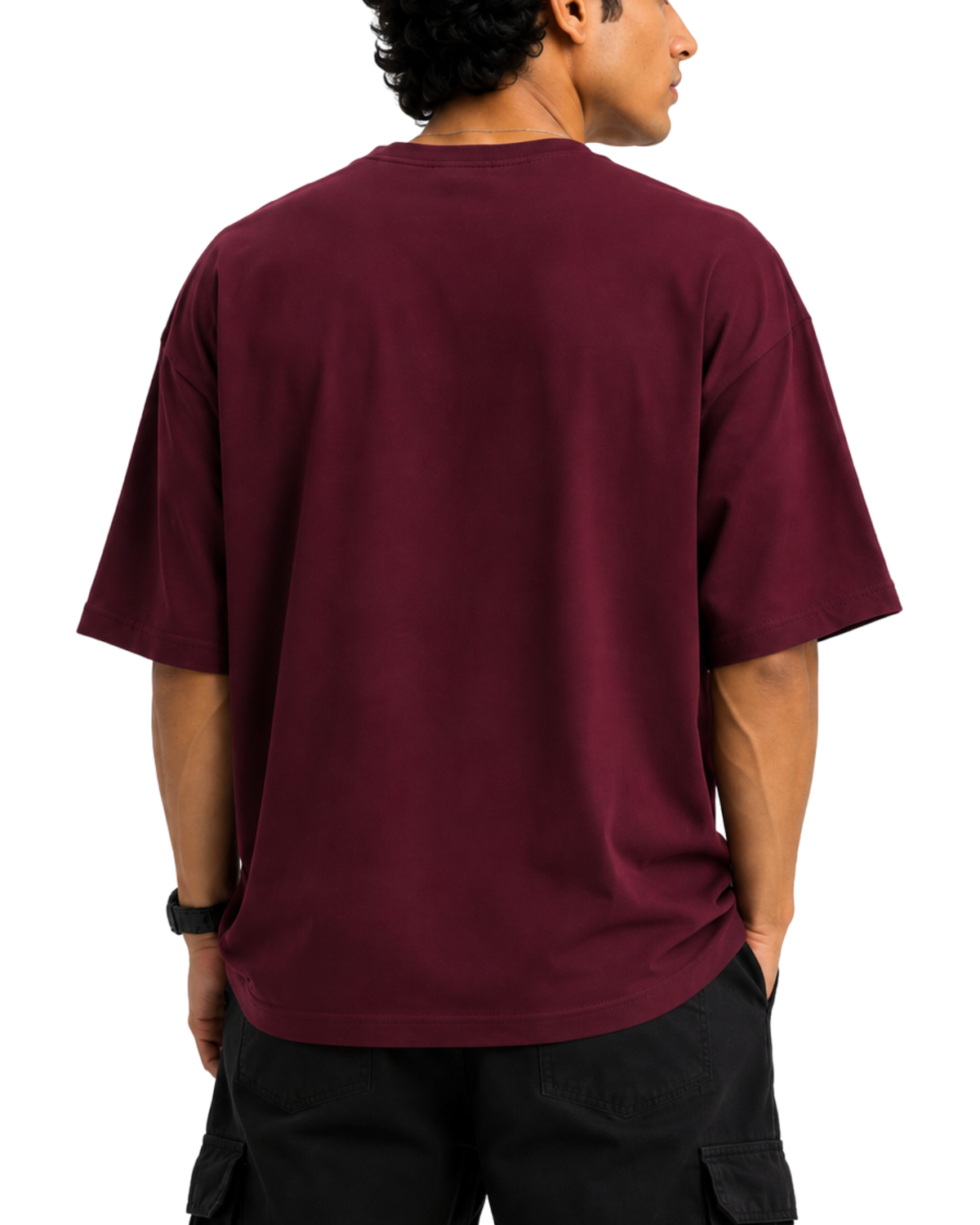 Men’s Oversized Drop Shoulder Cotton T-Shirt | Hustle Graphic - Maroon