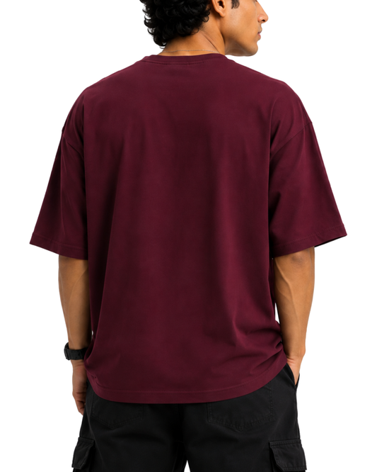 Men’s Oversized Drop Shoulder Cotton T-Shirt | Hustle Graphic - Maroon