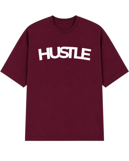 Men’s Oversized Drop Shoulder Cotton T-Shirt | Hustle Graphic - Maroon