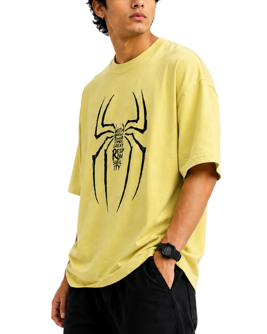 Men’s Oversized Drop Shoulder Cotton T-Shirt | Spider Responsibility