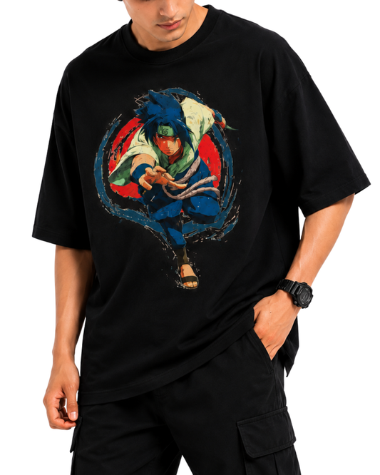 Men’s Oversized Drop Shoulder Cotton T-Shirt | Sasuke Uchiha Anime Graphic