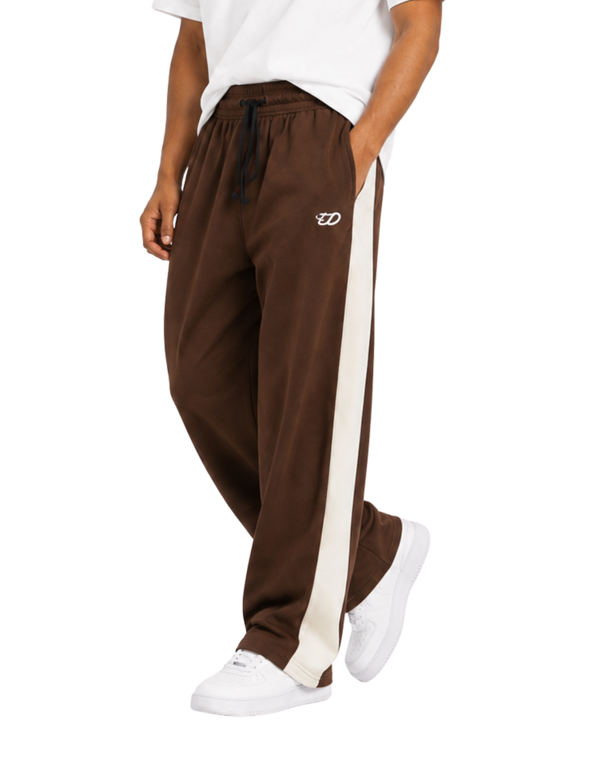 Men’s Relaxed Fit Terry Trouser | Chocolate Brown Contrast Stripe