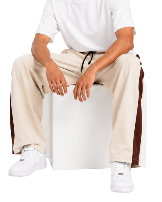 Men’s Relaxed Fit Terry Trouser | Cream Brown Contrast Panel