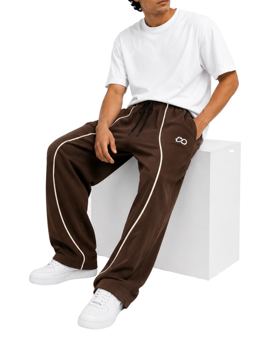 Men’s Relaxed Fit Terry Trouser | Brown Contrast Piping
