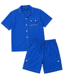 Men’s Button-Down Shirt & Cargo Shorts Set | Blue Co-Ord