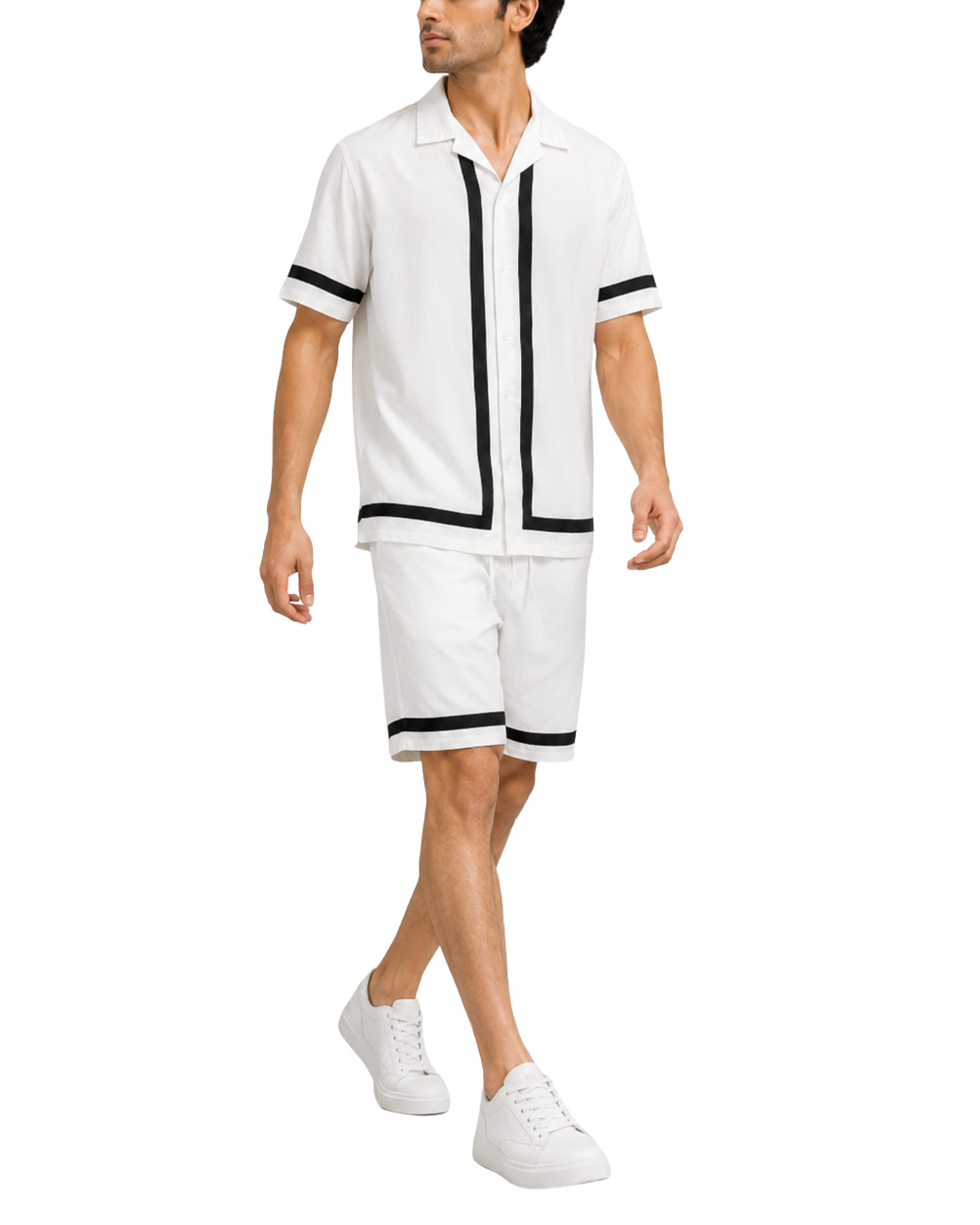 Men’s Button-Down Shirt & Shorts Set | Contrast Tape Co-Ord