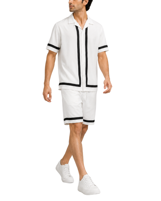 Men’s Button-Down Shirt & Shorts Set | Contrast Tape Co-Ord