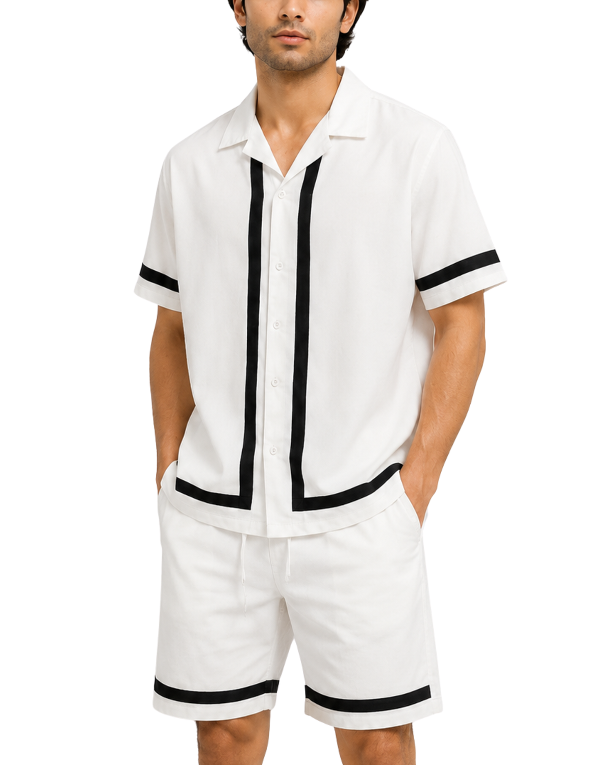 Men’s Button-Down Shirt & Shorts Set | Contrast Tape Co-Ord