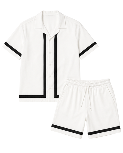 Men’s Button-Down Shirt & Shorts Set | Contrast Tape Co-Ord