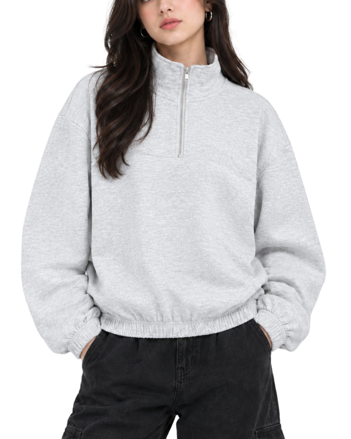 Men’s Quarter Zip Pullover Sweatshirt | Light Grey Relaxed Fit