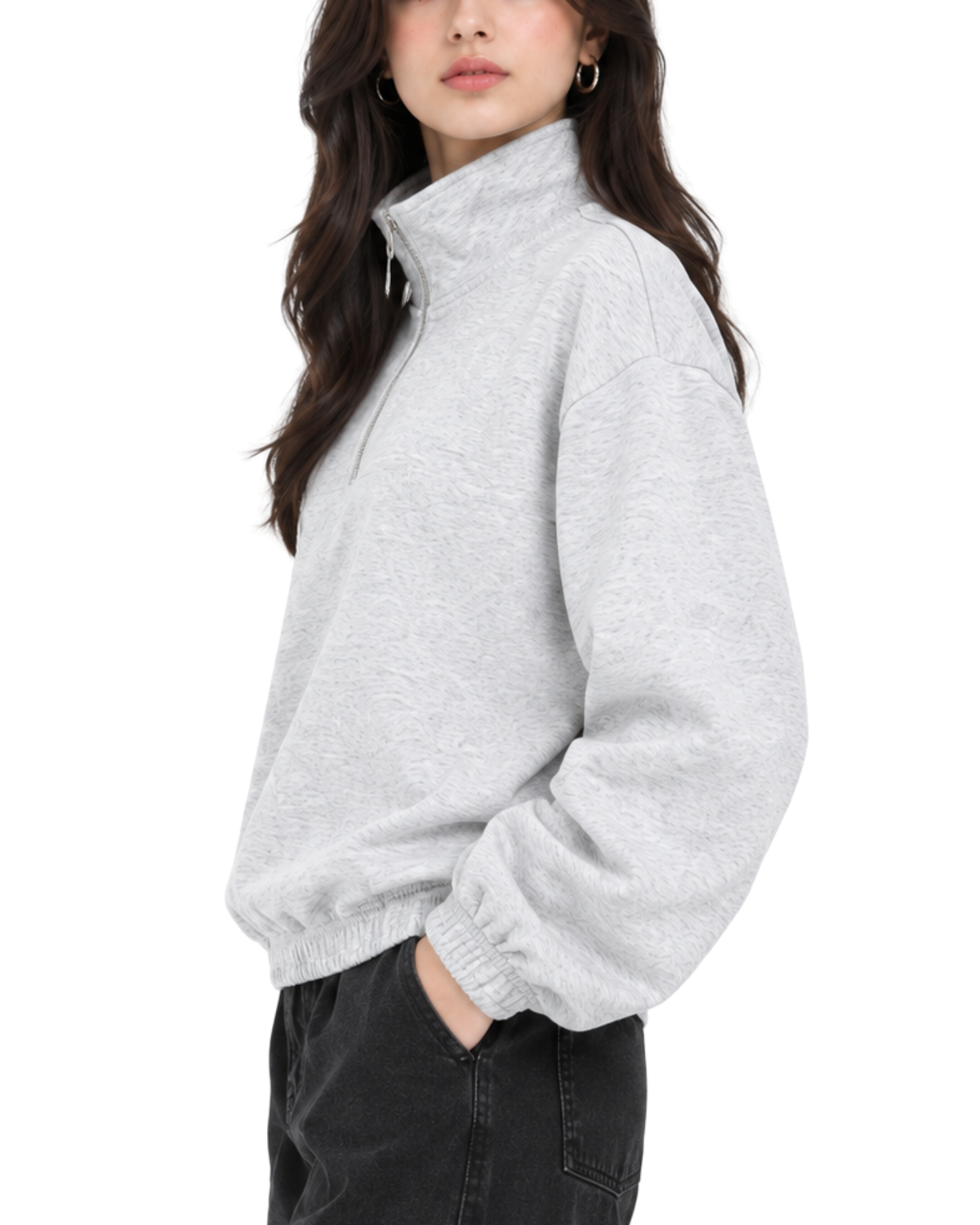 Men’s Quarter Zip Pullover Sweatshirt | Light Grey Relaxed Fit