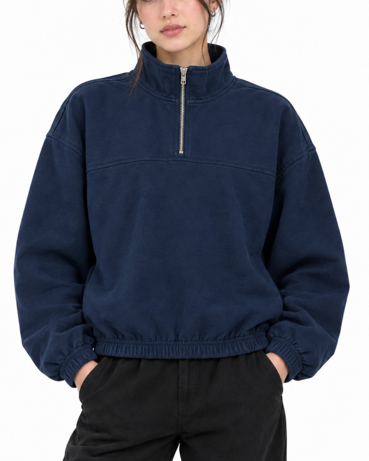 Women’s Quarter Zip Pullover Sweatshirt | Navy Blue Relaxed Fit