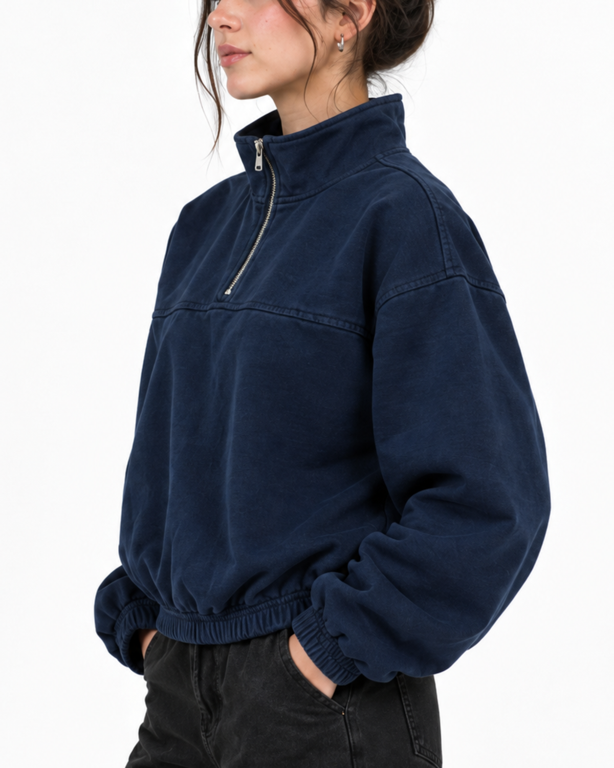 Women’s Quarter Zip Pullover Sweatshirt | Navy Blue Relaxed Fit