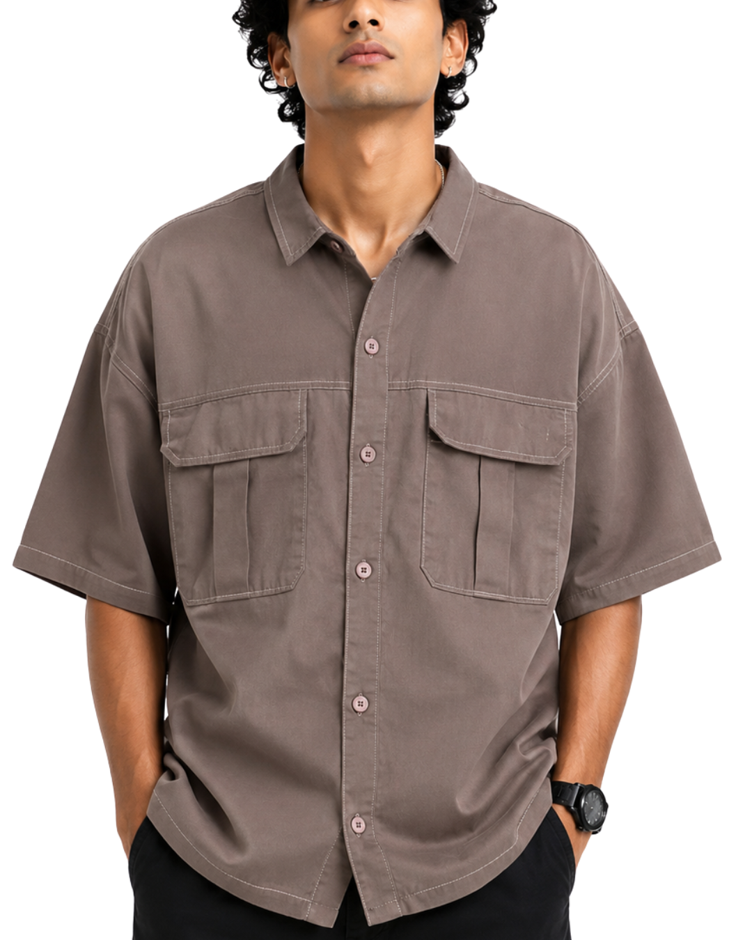 Men’s Boxy Fit Baggy Shirt | Cotton Jeans Brown Casual Shirt