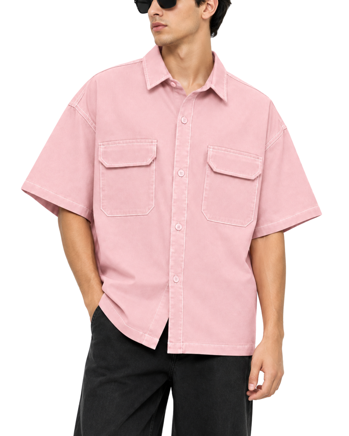 Men’s Boxy Fit Baggy Shirt | Cotton Jeans Pink Casual Shirt
