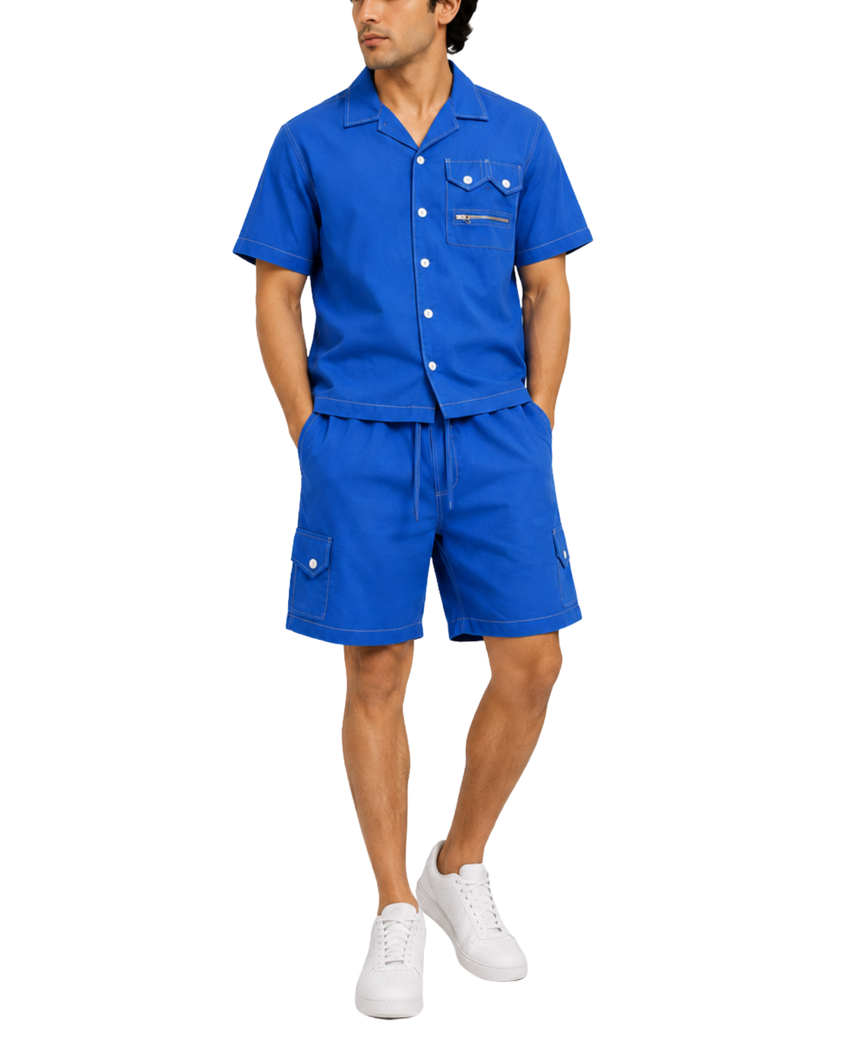Men’s Cotton Jeans Shirt & Cargo Shorts Set | Utility Pocket Co-Ord