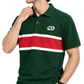 Men’s Green Piqué Polo Shirt | Red & White Color Block Stripe