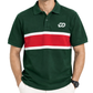 Men’s Green Piqué Polo Shirt | Red & White Color Block Stripe