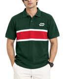Men’s Green Piqué Polo Shirt | Red & White Color Block Stripe