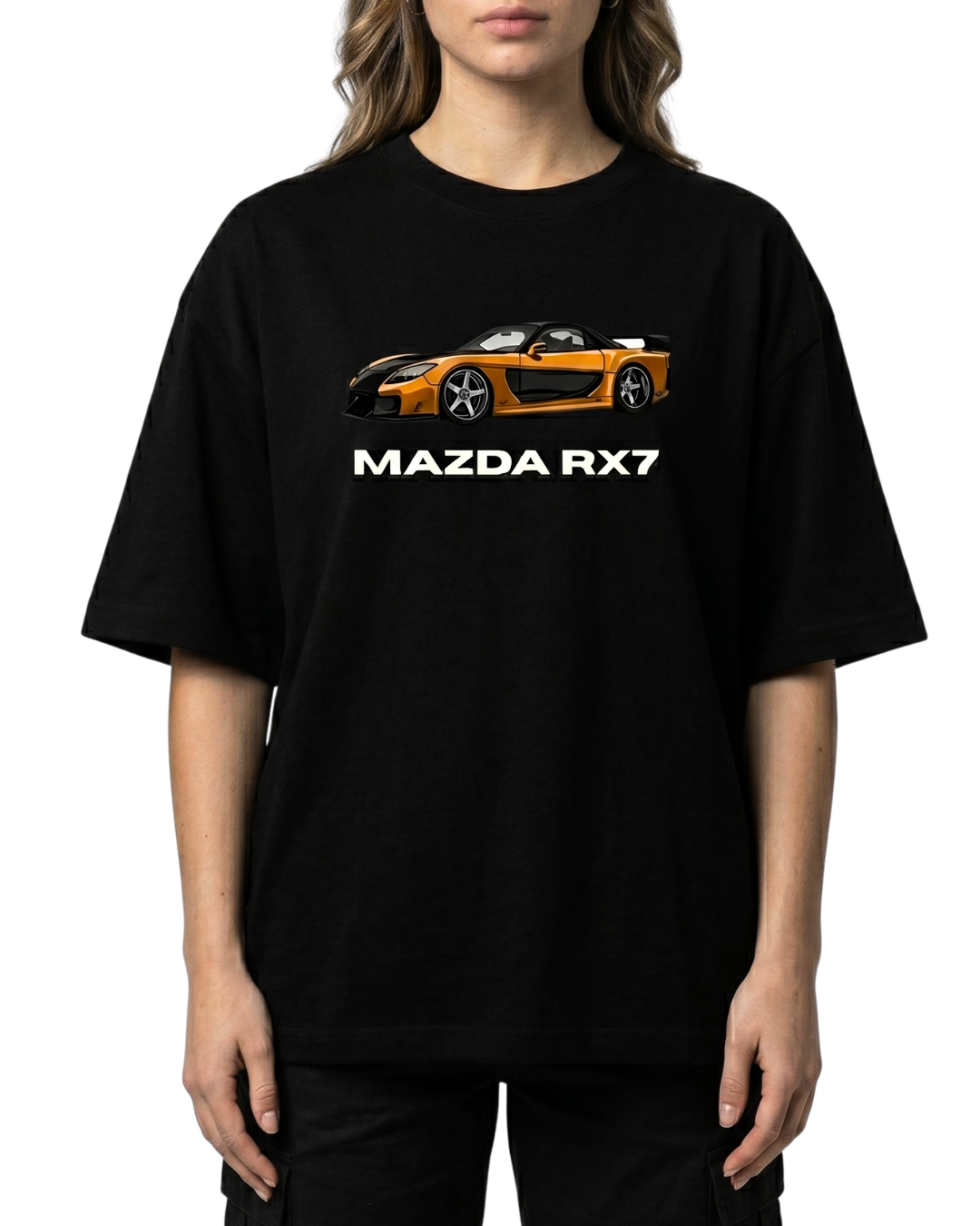 Women's Oversized Drop Shoulder Cotton T Shirt | Mazda RX7 Sports Car