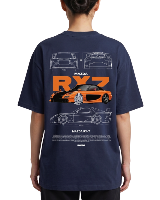Women's Oversized Drop Shoulder Cotton T Shirt | Mazda RX7 Sports Car