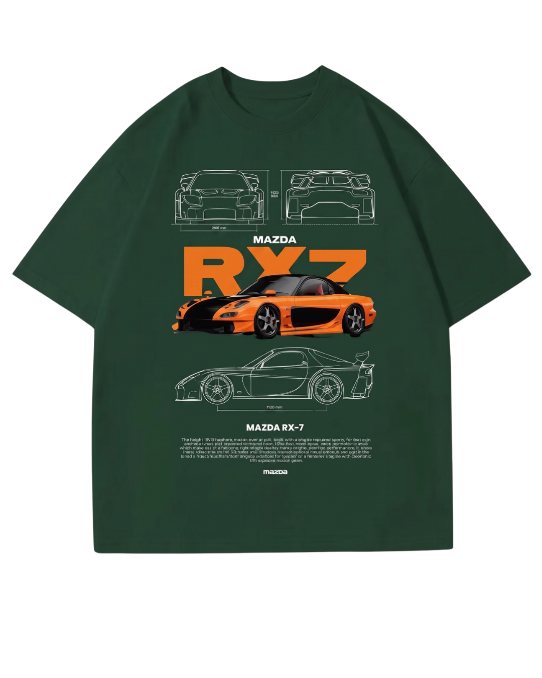 Women's Oversized Drop Shoulder Cotton T Shirt | Mazda RX7 Sports Car
