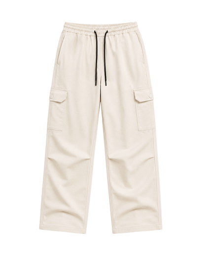 Women's Off-White Canvas Wide-Leg Cargo Trousers
