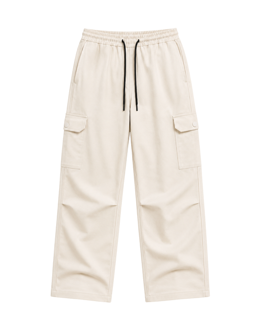 Women's Off-White Canvas Wide-Leg Cargo Trousers