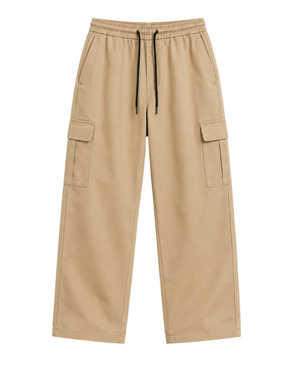 Women's Beige Canvas Wide-Leg Cargo Trousers
