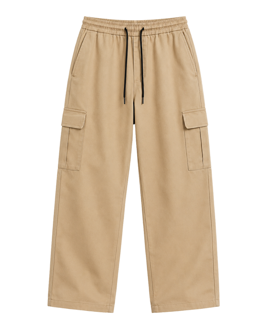 Women's Beige Canvas Wide-Leg Cargo Trousers