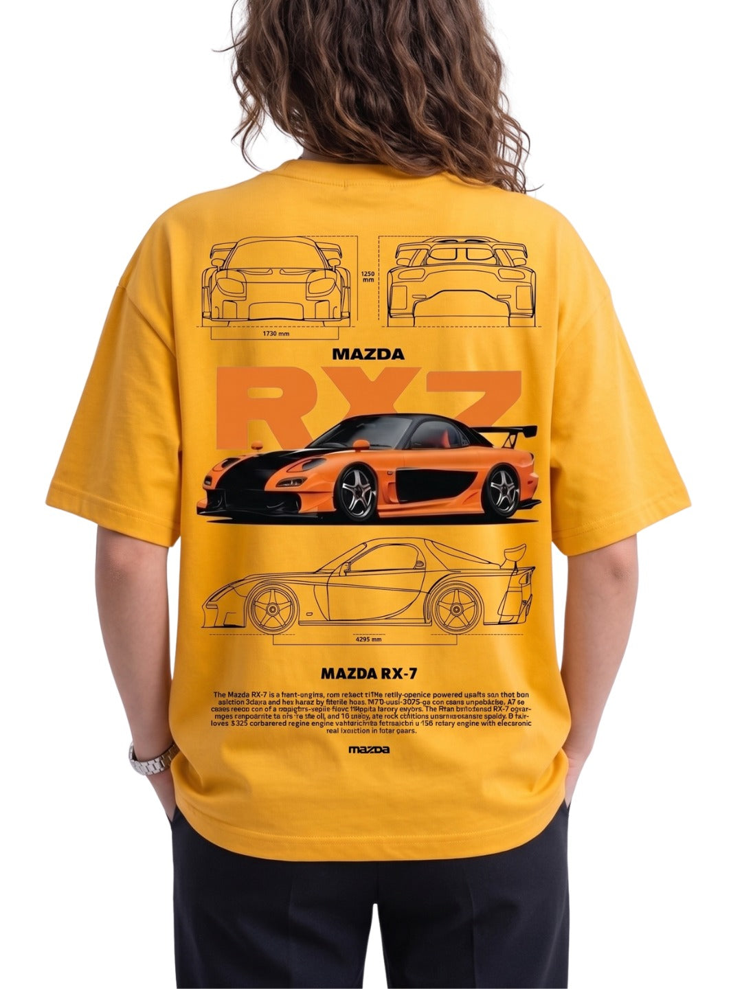 Women's Oversized Drop Shoulder Cotton T Shirt | Mazda RX-7 Sports Car