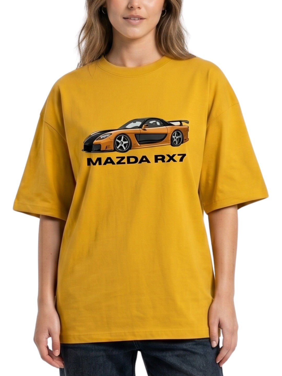 Women's Oversized Drop Shoulder Cotton T Shirt | Mazda RX-7 Sports Car